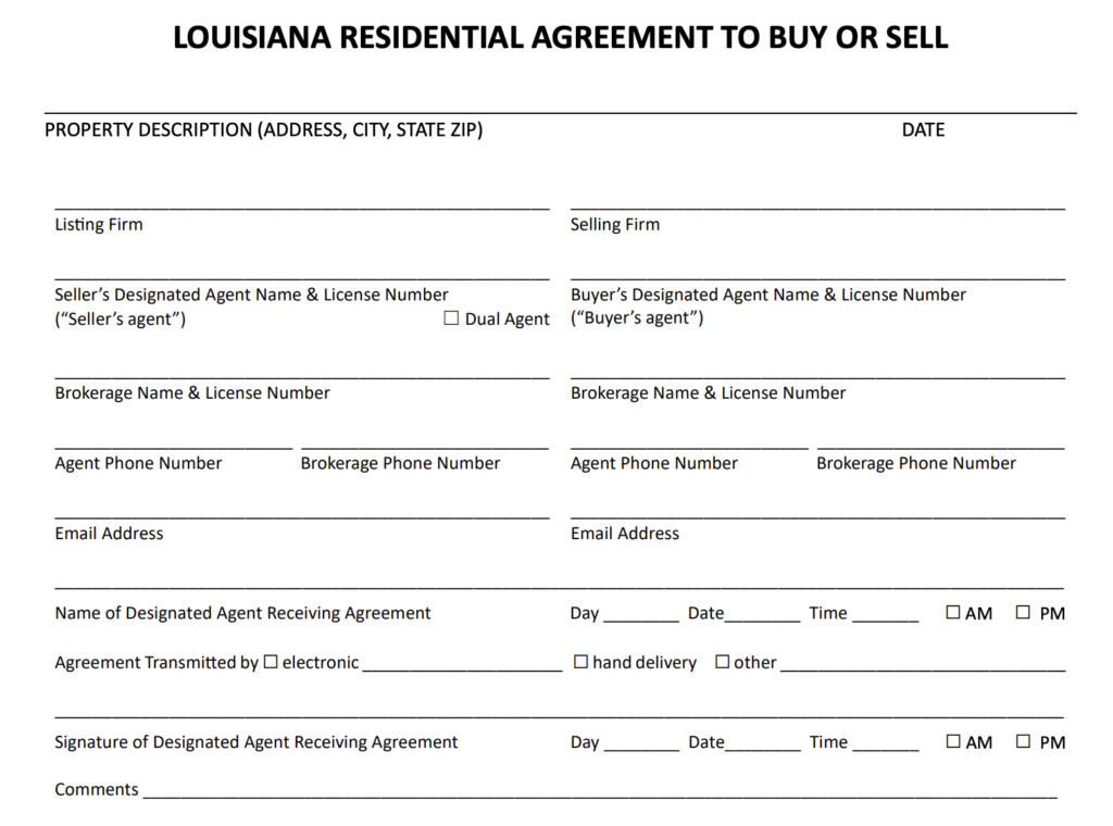 Louisiana Real Estate Contract page 1